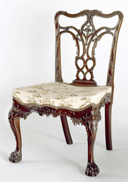 The Philadelphia chair, 1770, is attributed to the shop of Thomas Affleck and was among the expansive high style Chippendale furnishings belonging to the Cadwalader family. Gift of Henry Francis du Pont, 1958.2290. —Gavin Ashworth photo, courtesy Winterthur