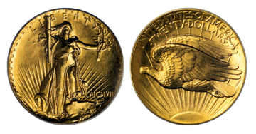 1907 ultra high relief $20, lettered edge, double eagle coin that sold for $1.84 million. 