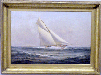"Sailboats at Full Sail,” a pair of oil on canvas works by Warren Sheppard (one shown) that brought $31,050.