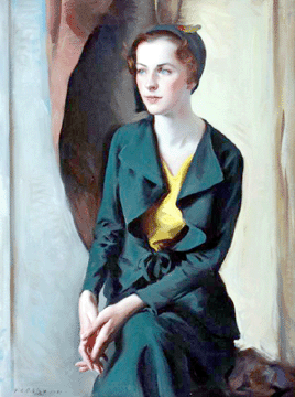 Aiden Lassell Ripley, "Portrait of Woman in Green Dress,” oil on canvas, signed lower left, "A. Lassell Ripley 1931.”