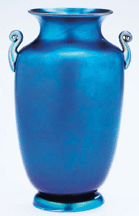 A Carder vase of classical Greek form in blue Aurene an iridescent glass