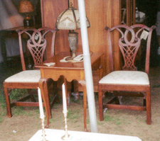 A pair of Chippendale chairs at the booth of Massachusetts dealers Tom and Valerie Smith