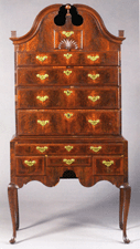 Todd Prickett Leigh Keno and a slew of phone bidders competed for this Salem Mass Queen Anne walnut and walnut veneer bonnettop high chest of drawers circa 174050 that descended in the family of Salem merchant Samuel Gardner Prickett was the victor at 255500