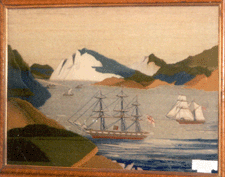 Nineteenth Century British sailors woolwork picture at Diana Bittel Bryn Mawr Pa