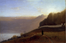 Lake Nemi 1872 features a lone sunlit monk surveying the lake from a small hill Eliminating most structures and trees Inness achieved a unified harmonious composition Courtesy Museum of Fine Arts Boston