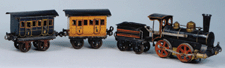 Toy Train circa 1890 Made by Gerbrauchs Muster Germany Marked G M amp Co Steam engine coal tender and two passenger cars Gift of Mrs Paul F Brandwein