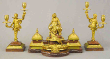 French marble and gilt bronze standish with matching candlesticks 6000