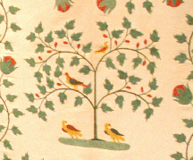 One of six delicately rendered trees of life that decorated the bed cloth