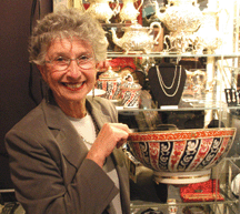 Jackie Smelkenson from The Spare Room Baltimore Md with a large Worcester Queen Charlotte bowl circa 1780