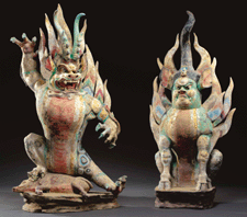 Pair of painted pottery figures of earth spirits 433100 Fine Chinese Ceramics and Works of Art