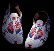 These moccasins were made around 1915 by Osage craftswoman Julia Pryor Mongrain Lookout and worn by her during special ceremonies honoring Osage participation in World War I Private collection