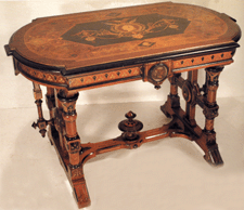Circa 1876 Renaissance Revival Centennial center table with inlay of George Washingtons head flanked with dates 1776 and 1876 20900