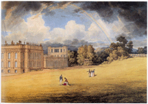 This watercolor of Chatsworth viewed from the southeast was painted in 1828 by William Cowen for the sixth duke of Devonshire