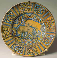 This dish with an allegorical scene of a donkey attacking a wolf was made in Deruta circa 152025 It bears with admonitory legend that translates See people to what the world has come when the ass if he wants to can eat the wolf