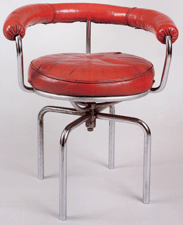 The swivel dining room chair from the actual room depicted in the sketch on the preceding page Manufactured in tubular steel and leather by Thonet in the early 1930s
