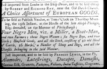 A 1750 newspaper advertisement announcing the sale of slaves household goods and livestock from Philipse Manor