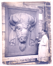 Proctor shown working on a high relief figure of a bison head for the Arlington Memorial Bridge 1926 Courtesy A Phimister Proctor Museum Poulsbo Wash
