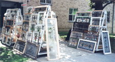 Tom Crawford brought his collection of stained and leaded glass window sashes from his Allentown Pa home