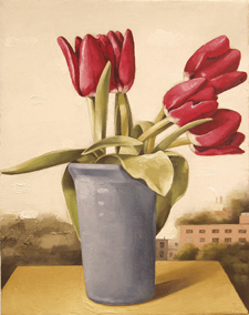 Richard Baker untitled Tulips with Buildings 2004 oil on canvas 10 by 8 inches