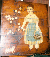 Circa 1920s folk art painting on board which sold the first day of the show in the booth of Gladys Spare and Barbara Rew Baltimore Md