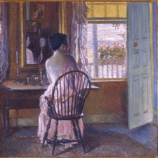 Holley House a rambling old saltbox overlooking the harbor was a gathering spot for Hassam and other artists musicians and writers He turned out numerous engaging paintings including Morning Light 1914 Courtesy of Howard and Susan Sosin