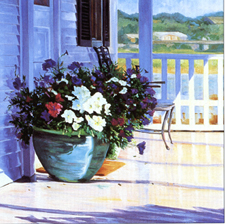Susan Hollis Summer Blues oil 20 by 20 inches