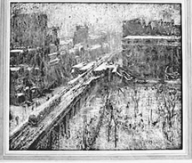 A New York City snow scene fo the Third Avenue El by John Sloan sold to the floor for 12938
