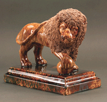 Lions were among the most popular animal figural ceramic objects The one pictured was made in 1849 and is marked Fentons Enamel Bennington Vt