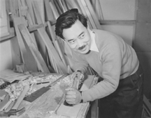 George Nakashima handplaning a block of wood War Relocation Authority camp in Minidoka Idaho 1942 Courtesy of Marion Nakashima