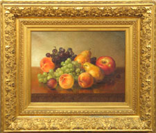 Robert Spear Dunning 18291905 Tabletop with Fruit 1883 oil on canvas 13 by 17 inches signed and dated