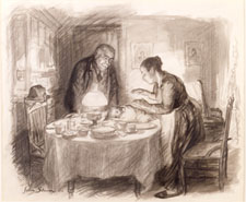 John Sloan The Bundle Lay on the White Cloth Between Them 1906 illustration for Colliers crayon and wash 14 by 20 inches
