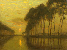 Charles Warren Eaton 18571937 Bridges Canal Belgium circa 190010 oil on board 12 by 16 inches