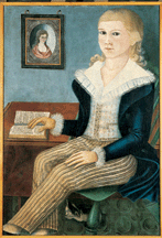This anonymous portrait of Jonathan Knight circa 1797 shows a small boy fashionably dressed in yellow trousers and a blue jacket Also in evidence is the popularity of Prussian blue the first synthetic color which was used here as wall paint