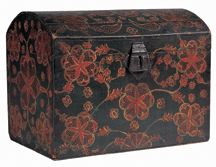 Delicate foliage and blossoms embellish a humble dome top storage box circa 18001840 from Lancaster Pa Paint on poplar with sheettin hasp and hardware Collection American Folk Art Museum promised gift of Ralph Esmerian