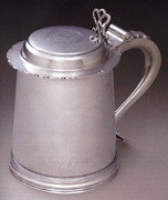 From the estate of Robert D Gardiner this tankard with a makers mark for Elias Pelletreau of Southampton NY achieved 156000