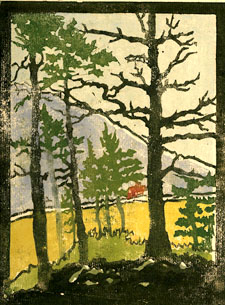 Edna Martin 18961996 Mountain Landscape color woodcut print 6 by 4 inches