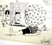 Professor Butts is operated on for fallen arches and while under the ether thinks of a handy selfworking sunshade circa 1930 pen and ink on cardboard Lent by Williams College Museum of Art gift of George W George Class of 1941 Copyright and registration by Rube Goldberg Inc All rights reserved worldwide