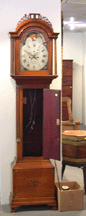 An 1805 Federal cherry tall clock with lively patera by Concord Mass maker Joseph Mulliken fetched 32900