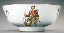 The Scottish private and piper on this Chinese punch bowl made around 1745 when the Jacobites were active were copied from engravings by George Bickham