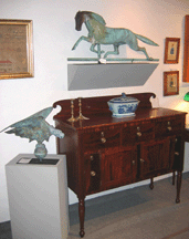Kembles Early American Furniture Norwich Ohio offered a variety of Nineteenth Century weathervanes The running horse was 27700 and the copper eagle was 12500 The Federal mahogany sideboard was 17000
