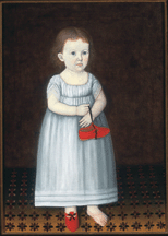 This painting of a child holding a shoe is of an unkown sitter Brewster originally painted a shoe on the bare foot traces of red paint remain Moving the shoe to the girls hand draws the viewer to her face