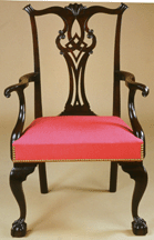 This armchair is documented to the Eliphalet Chapin shop in East Windsor on the basis of an account book entry describing Ebenezer Grants order of 30 pieces of furniture for his daughter Ann Grant Marsh on the occasion of her marriage to the Rev John Marsh of Wethersfield in 1775 Connecticut Historical Society Museum