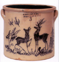 L Lehman threegallon crock with two deer 23650