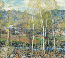 One of his last major works The Village in Spring painted around 1923 in Springfield or Woodstock Vt epitomizes Metcalfs vision of a New England village harmoniously surrounded by verdant nature