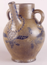 The saltglazed batter pitcher made by Clarkson Crolius Sr in 1798 came from the Elie Nadelman collection Such pitchers were used for keeping and pouring pancake batter