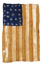 The earliest flag on view is the hand sewn silk example with 24 embroidered stars that dates from 1822 to 1836