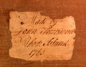 This typical printed label is from a John Townsend block and shell carved chest of drawers of 1792 The chest almost identical to Townsends first fourdrawer chest of 20 years earlier demonstrates the conservatism of the cabinetmaker and his Rhode Island clients