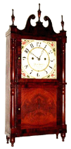 There was lots of excitement for this 1835 Jacob Custer It is believed that the movement for this Pennsylvania pillar and scroll eightday shelf clock was produced by the Solliday family of clockmakers rather than Custer Despite the name on the repainted dial the clock sold for 10080