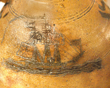 Ship decoration on the stoneware jug that sold for 10450