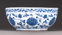 An important and extremely rare early Ming blue and white basin Yongle period 14031425 fetched 3946800 a world auction record for a Ming blue and white basin